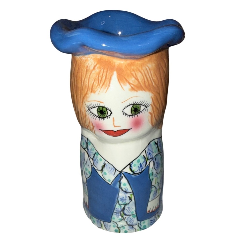 Susan Paley by Ganz Figural Bud Vase Vintage Folk‎ Art Face Ceramic MEG